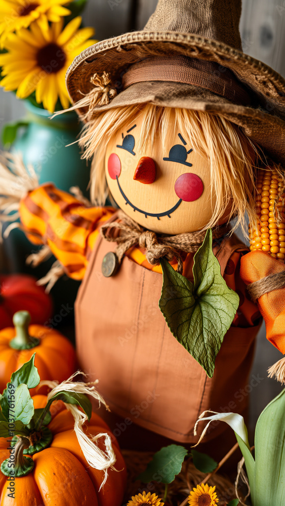 Canvas Prints cheerful scarecrow amidst fall harvest