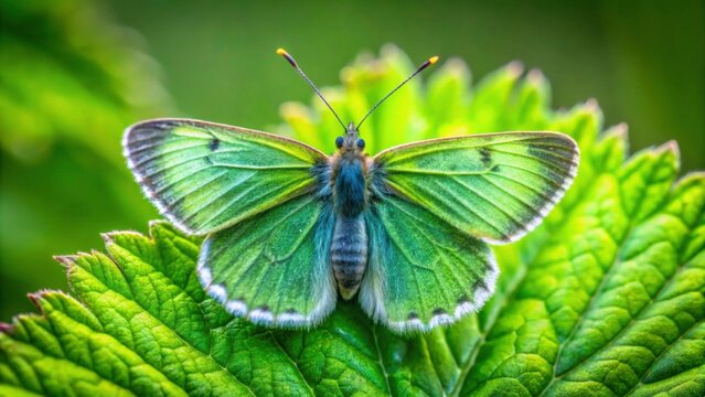 L'argus vert or La Th?cla de la Ronce butterfly resting on a green leaf , butterfly, L'argus vert, Th?cla de la Ronce, green
