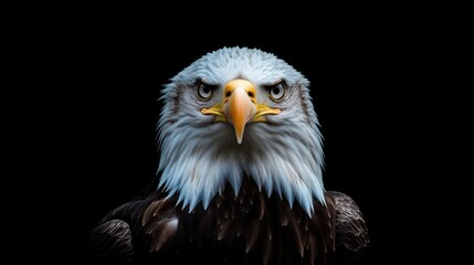 Obraz premium A majestic eagle gazing fiercely with a dark background.