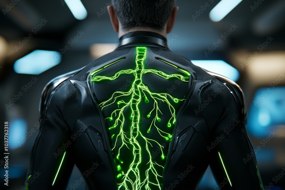 Poster lymphatic system, visualized as a glowing holographic display, with neon lymph nodes and lymphatic v