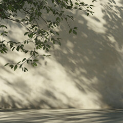 sun rays through the trees, neutral colored wall, nature lights and shadows