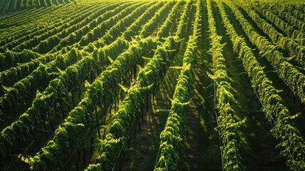 Fototapeta premium Vineyard Rows in the Sunlight