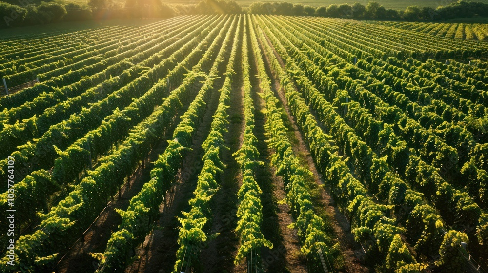 Wall mural Vineyard Aerial View During Sunset