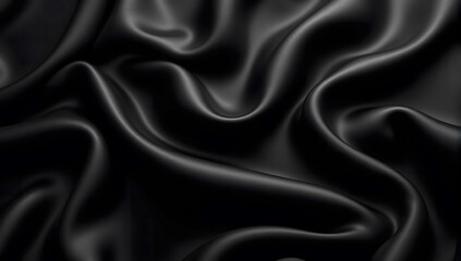 Fototapeta premium Dark fabric texture, smooth black satin Black luxury fabric background with copy space for black friday.