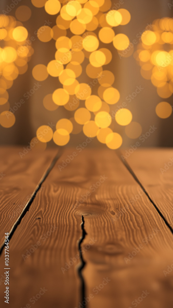 Canvas Prints wooden surface with a blurry background golden lights