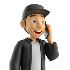 Delivery Person Talking on Smartphone in 3D Render with transparent background