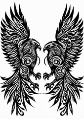 Obraz premium TRIBAL TATOO トライバル タトゥ 刺青 和柄 鷹 hawk 