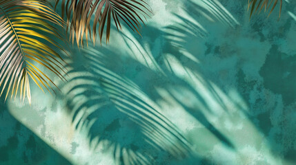 palm tree leaves, the shadow of palm tree leaves, green leaves background