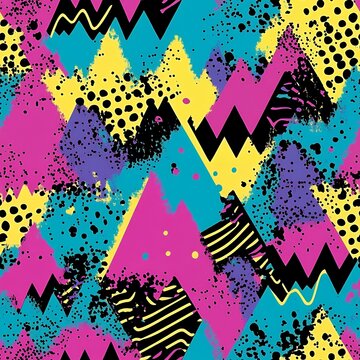 Abstract geometric seamless pattern in vibrant neon colors. A bold and colorful design.