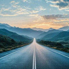 Scenic Mountain Highway at Sunset: Nature Landscape for Travel Adventure Concept
