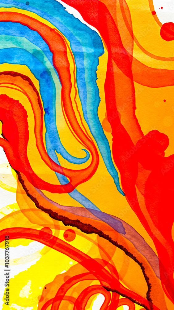 Sticker abstract watercolor with vibrant swirls