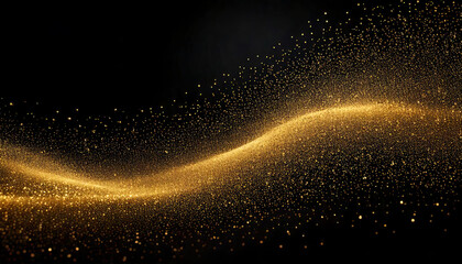Elegant gold particles gracefully swirl against black background, creating magical atmosphere