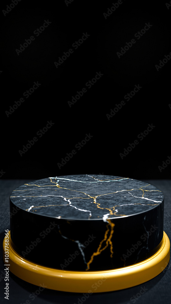 Sticker round marble platform with gold trim