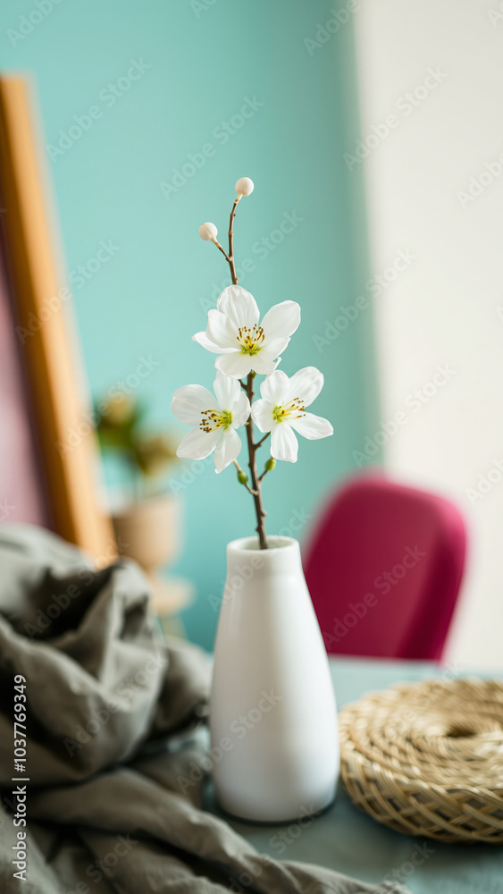 Sticker white blossom arrangement a simple vase