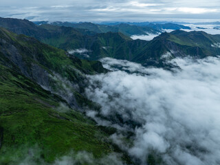 Aerial view of beautiful high altitude grassland mountain landscape