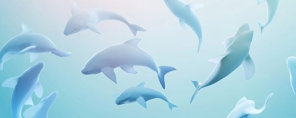 Fototapeta premium A serene underwater scene featuring graceful sharks swimming peacefully in a tranquil ocean environment.