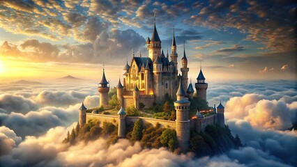 Majestic castle in the sky reflected in grand style