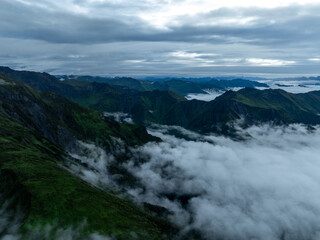 Aerial view of beautiful high altitude grassland mountain landscape