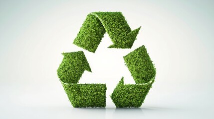 A vibrant green recycling symbol made of lush grass, representing sustainability and eco-friendly practices in a modern world.