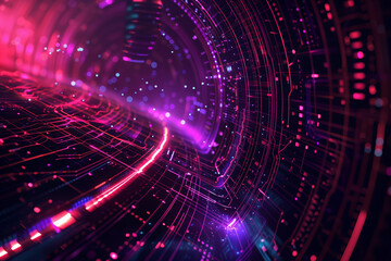Obraz premium Cyber tech background with abstract data lines, flowing through a dark, metallic surface with radiant light trails.