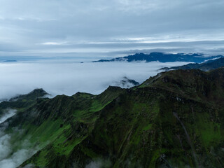 Aerial view of beautiful high altitude grassland mountain landscape