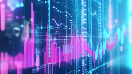 Fototapeta premium Abstract digital data visualization showing colorful graphs and charts for financial analysis and market trends.
