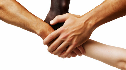 Diverse hands united together, symbolizing teamwork and collaboration  -