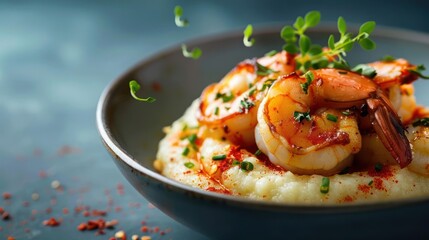 a plate of food with shrimp and grits