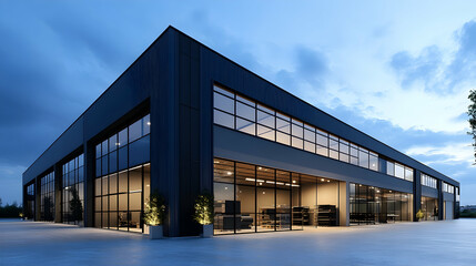Fototapeta premium Exterior of a Modern Warehouse Facility with Office Unit, Rendered for Industrial Design -
