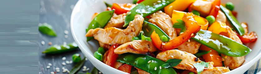 Chicken Stir Fry With Bell Peppers and Snow Peas