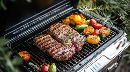Grilled Steak and Vegetables on a Gas Grill