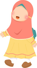 Cute hijab girl going to school illustration