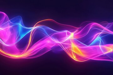Naklejka premium Vivid abstract neon waves flowing smoothly on a dark backdrop, ideal for dynamic and energetic visual effects.