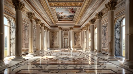 Obraz premium Grand Hall with Marble Columns and Gilded Decor