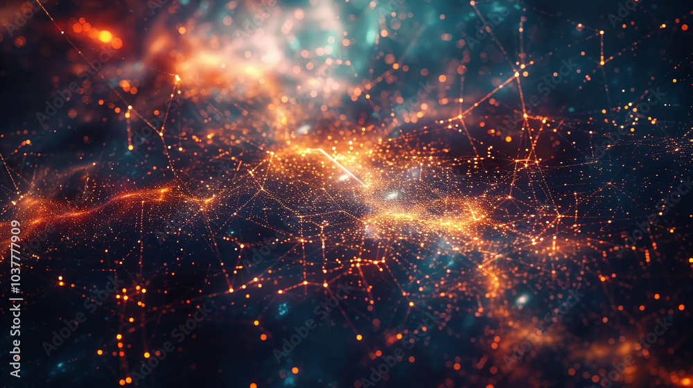Wall mural abstract network connection with glowing lights