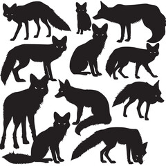 Fototapeta premium A collection of fox vector silhouettes , black silhouettes isolated on white background
