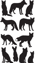 Fototapeta premium A collection of fox vector silhouettes , black silhouettes isolated on white background