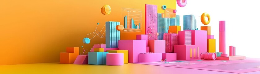 Naklejka premium Vibrant 3d cityscape visualization exploring data-driven insights through colorful geometry and modern design
