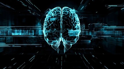 Neon blue glowing futuristic brain scan technology