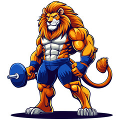 Stylish Gym Lion  Mascot Illustration Isolated on Transparent Background