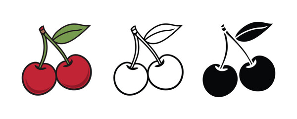 Obraz premium Cherry illustration silhouette vector outline isolated on white background. Simple Minimalist Cherry Vector Icon.