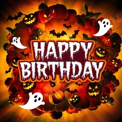 Happy birthday, halloween background with pumpkin, explosion background poster