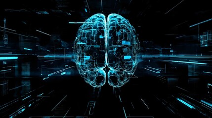 Technology brain futuristic cyberspace matrix on a dark and neon background