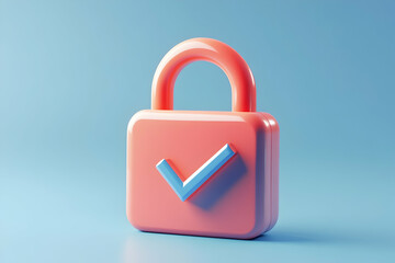 Padlock icon with checkmark, symbolizing website and internet security in 3D cartoon illustration   
