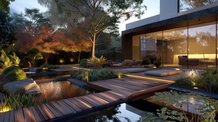 Obraz premium Modern Backyard Oasis with Water Features