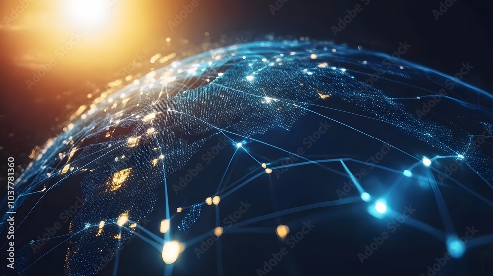 Wall mural global networking communication future technology background information chain