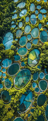 Aerial View of Circular Pools in Green Forest