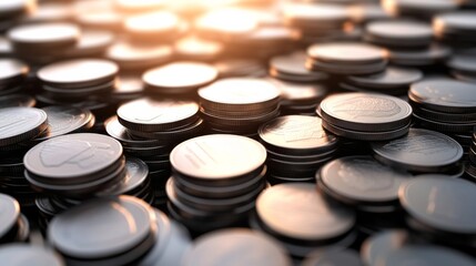 High Contrast 3D Coins on Bright Light Background