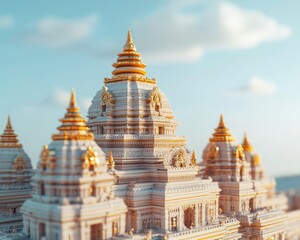 Naklejka premium A stunning architectural masterpiece featuring intricate details and golden domes, set against a tranquil sky.