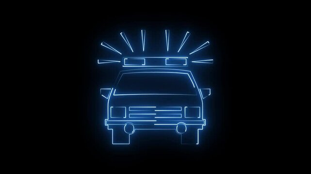 Ambulance icon animation on black background .